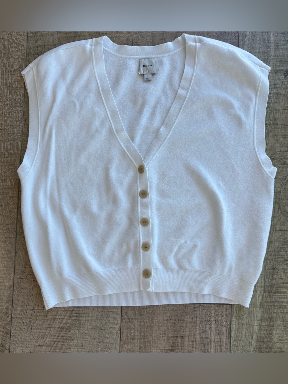 Maeve Cream Sleeveless Button-Front Knit Vest
